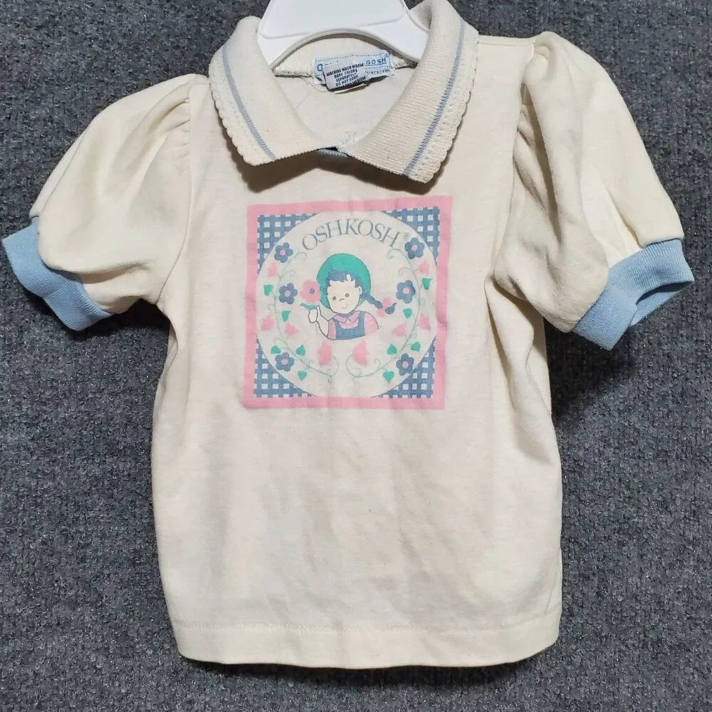Vintage OshKosh B'gosh Prairie Girl Shirt Toddler 2T Floral 90s Flower Cute Polo